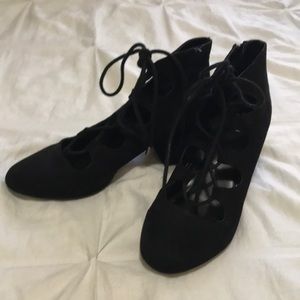 Black lace up wedges
